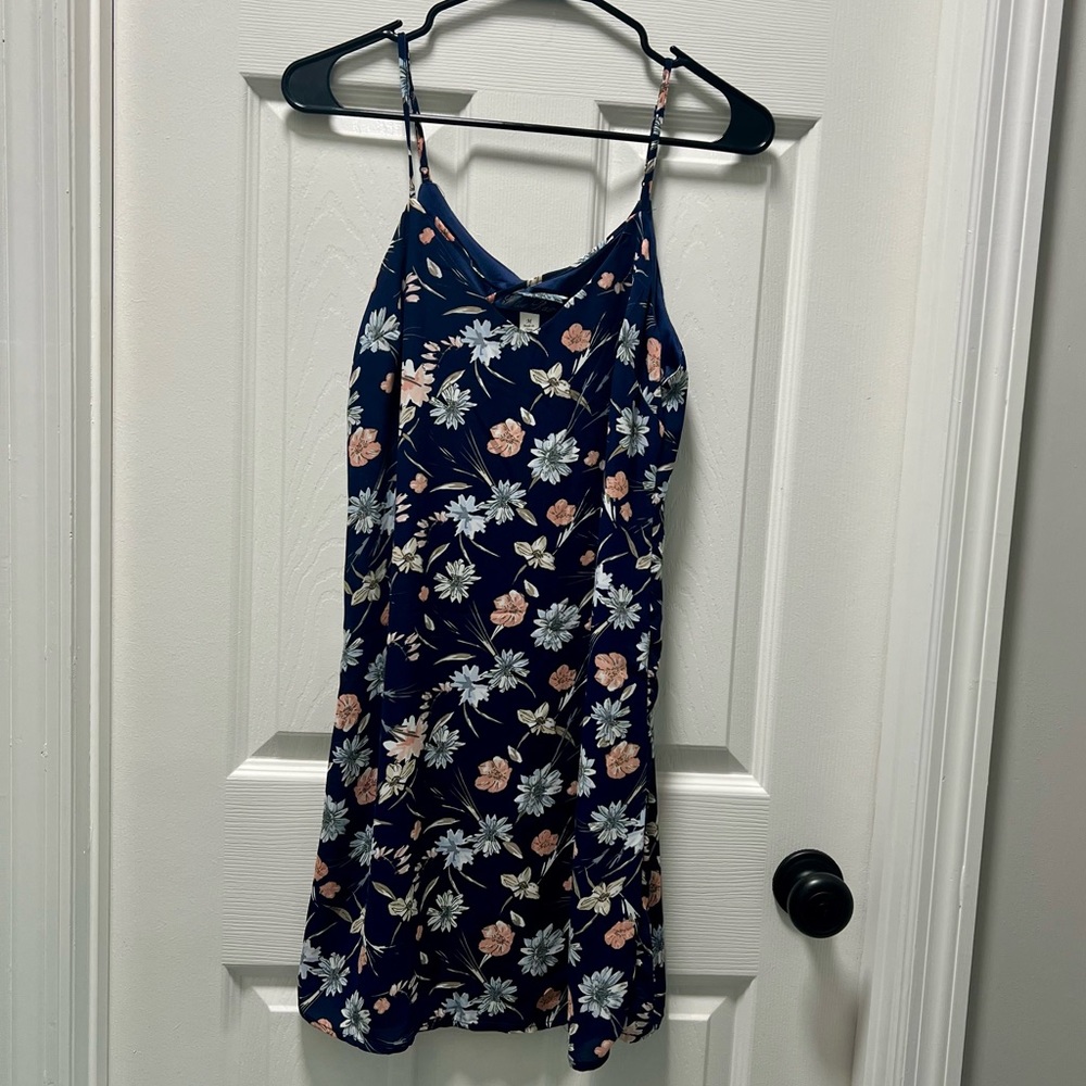 FRANCESCAS BLUE RAIN Women’s Medium Navy Blue Floral Lined Mini Dress
